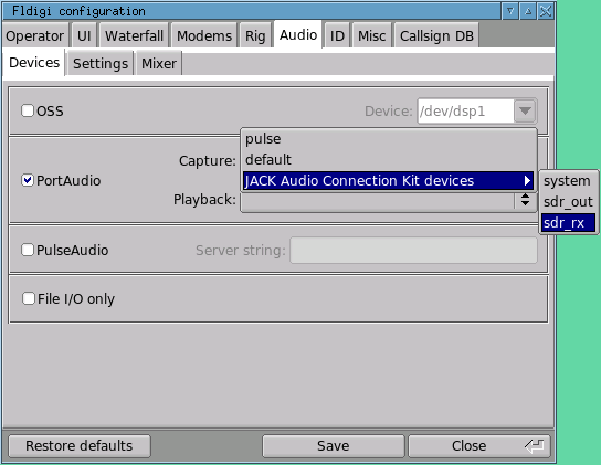 Fldigi audio preference pane